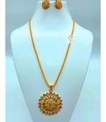 New Gold Plated Flower Pendant With Earring   Chain