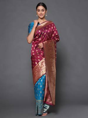 Glemora Wine Beautiful Ethnic Wear Silk Blend  Traditional Saree 1