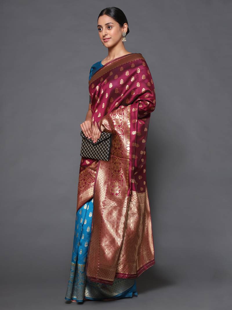 Glemora Wine Beautiful Ethnic Wear Silk Blend  Traditional Saree