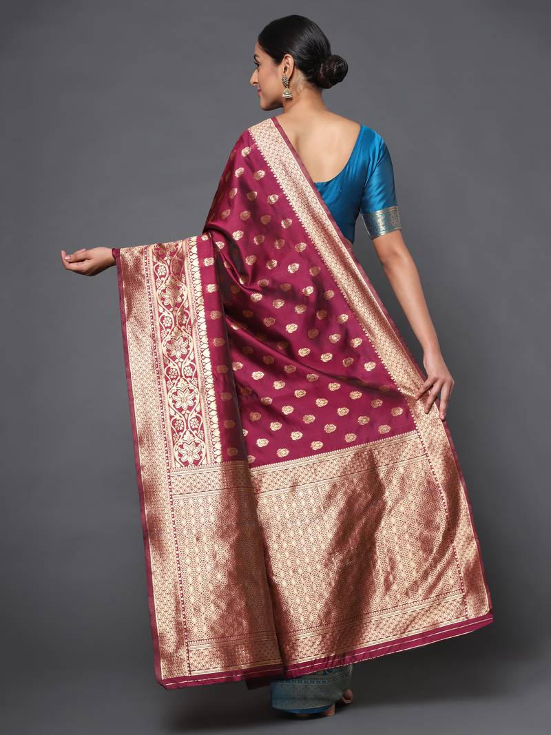 Glemora Wine Beautiful Ethnic Wear Silk Blend  Traditional Saree