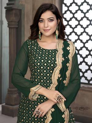 Dark-green embroidered faux georgette salwar 2