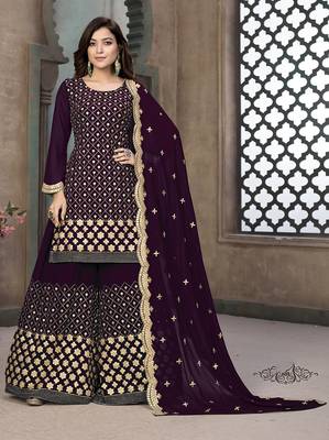 Purple embroidered faux georgette salwar 1