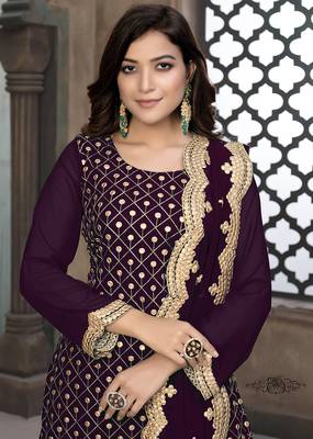 Purple embroidered faux georgette salwar 2