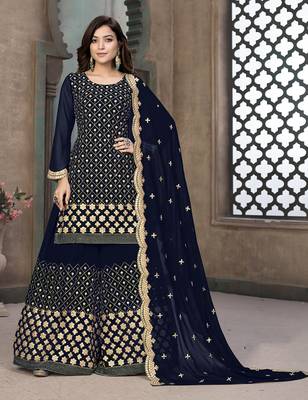 Dark-blue embroidered faux georgette salwar 1