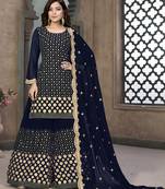 Dark-blue embroidered faux georgette salwar