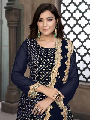 Dark-blue embroidered faux georgette salwar 2