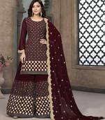 Maroon embroidered faux georgette salwar