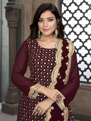 Maroon embroidered faux georgette salwar 2