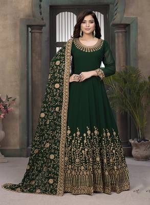 Dark-green embroidered faux georgette salwar 1