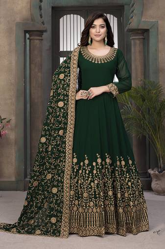 Dark-green embroidered faux georgette salwar