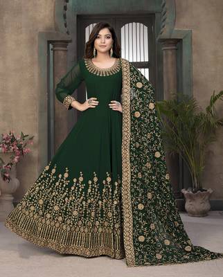 Dark-green embroidered faux georgette salwar 2