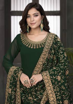 Dark-green embroidered faux georgette salwar 3