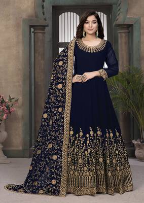 Navy-blue embroidered faux georgette salwar Kameez 1