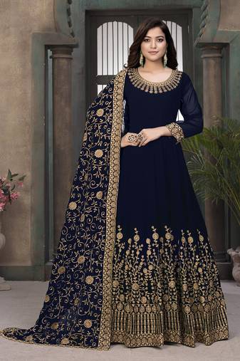 Navy-blue embroidered faux georgette salwar