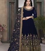 Navy-blue embroidered faux georgette salwar Kameez