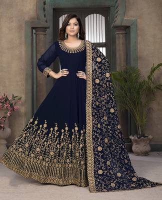 Navy-blue embroidered faux georgette salwar Kameez 2