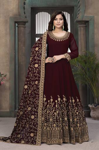 Maroon embroidered faux georgette salwar