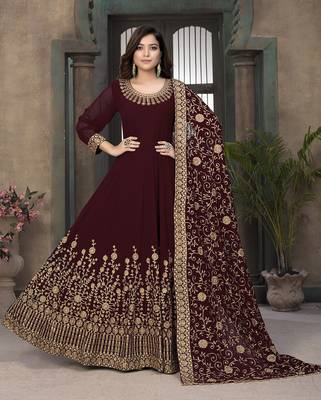 Maroon embroidered faux georgette salwar kameez 2