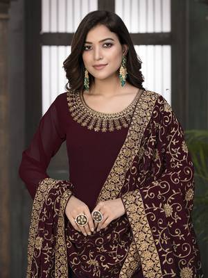 Maroon embroidered faux georgette salwar kameez 3