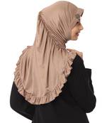 Modest Women's stylish Frill Finish Border Soft feel good Polycotton fabric Zareen Hijab Dark Wheat