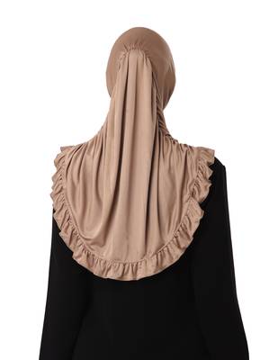Modest Women's stylish Frill Finish Border Soft feel good Polycotton fabric Zareen Hijab Dark Wheat 2