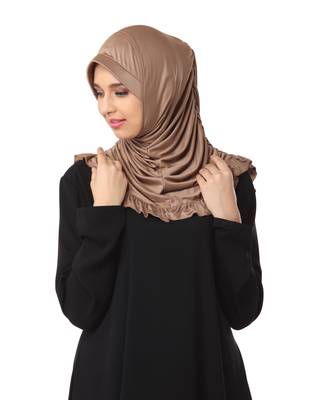 Modest Women's stylish Frill Finish Border Soft feel good Polycotton fabric Zareen Hijab Dark Wheat 3