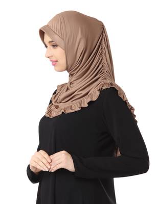 Modest Women's stylish Frill Finish Border Soft feel good Polycotton fabric Zareen Hijab Dark Wheat 4