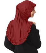 Modest Women's stylish Frill Finish Border Soft feel good Polycotton fabric Zareen Hijab Dark maroon
