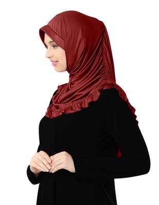 Modest Women's stylish Frill Finish Border Soft feel good Polycotton fabric Zareen Hijab Dark maroon 3
