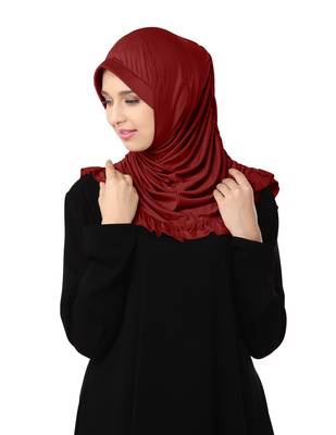 Modest Women's stylish Frill Finish Border Soft feel good Polycotton fabric Zareen Hijab Dark maroon 4