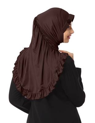 Modest Women's stylish Frill Finish Border Soft feel good Polycotton fabric Zareen Hijab Dark chocolate 2