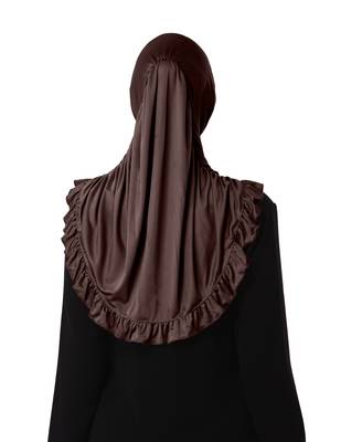 Modest Women's stylish Frill Finish Border Soft feel good Polycotton fabric Zareen Hijab Dark chocolate 3