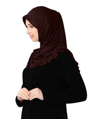 Modest Women's stylish Frill Finish Border Soft feel good Polycotton fabric Zareen Hijab Dark chocolate 4