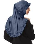 Modest Women's stylish Frill Finish Border Soft feel good Polycotton fabric Zareen Hijab Grey