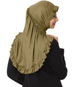 Modest Women's stylish Frill Finish Border Soft feel good Polycotton fabric Zareen Hijab Olive