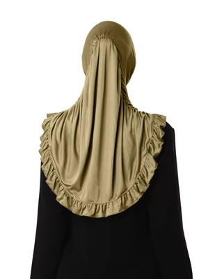 Modest Women's stylish Frill Finish Border Soft feel good Polycotton fabric Zareen Hijab Olive 2