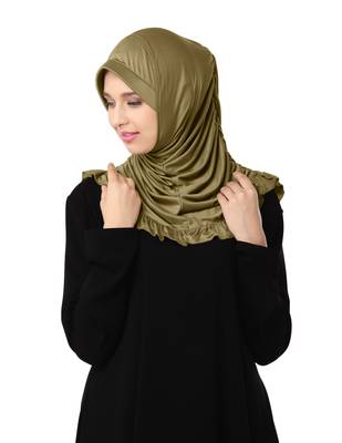 Modest Women's stylish Frill Finish Border Soft feel good Polycotton fabric Zareen Hijab Olive 3