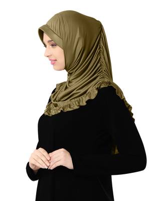 Modest Women's stylish Frill Finish Border Soft feel good Polycotton fabric Zareen Hijab Olive 4