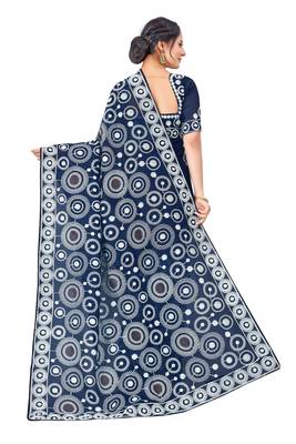 Blue embroidered faux organza saree with blouse 4
