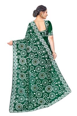 Green embroidered faux organza saree with blouse 4