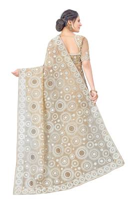 Chiku embroidered faux organza saree with blouse 5