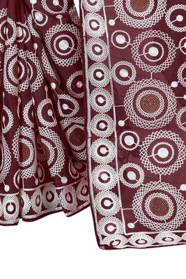 Maroon embroidered faux organza saree with blouse 5