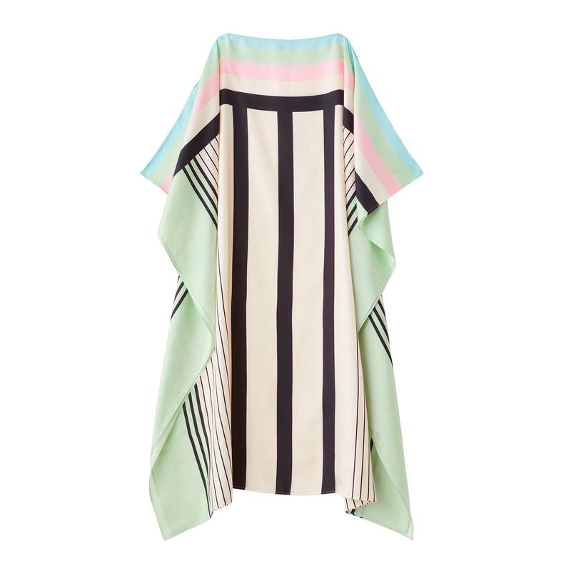 JSDC Lounge Wear Women Printed Stripped Pattern Style Satin Silk Kaftan 
