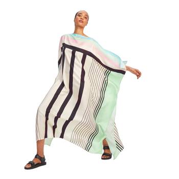 JSDC Lounge Wear Women Printed Stripped Pattern Style Satin Silk Kaftan  3