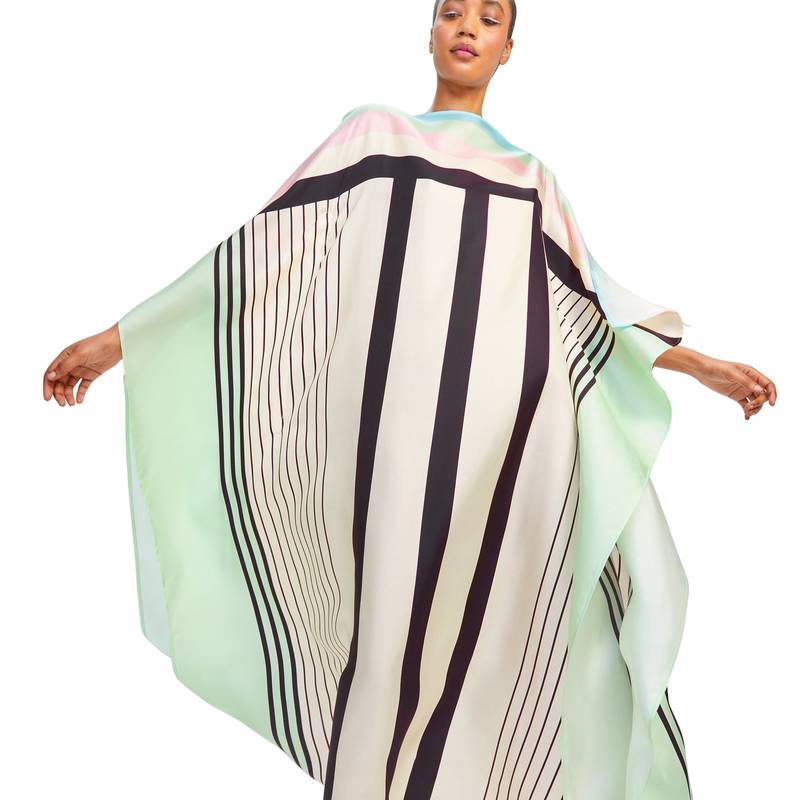 JSDC Lounge Wear Women Printed Stripped Pattern Style Satin Silk Kaftan 