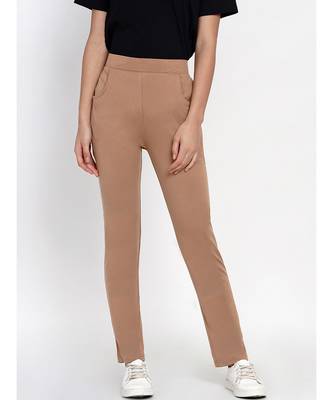 Fabnest Women Cotton Beige Solid Track Pants 1