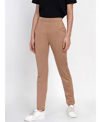 Fabnest Women Cotton Beige Solid Track Pants 4