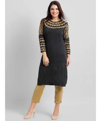 Acrylic Woolen Grey Kurta With Embroidery 1