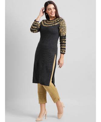 Acrylic Woolen Grey Kurta With Embroidery 2