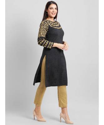 Acrylic Woolen Grey Kurta With Embroidery 3